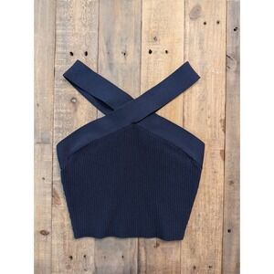 Aritzia Babaton Sculpt Knit Ribbed Criss Cross Cropped Tank Blue Womens Small